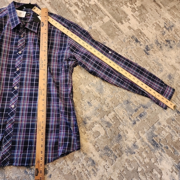 NWT Jared Lang Purple Plaid Roll Tab Sleeve Button down shirt. Men's size 3XL - Picture 7 of 16